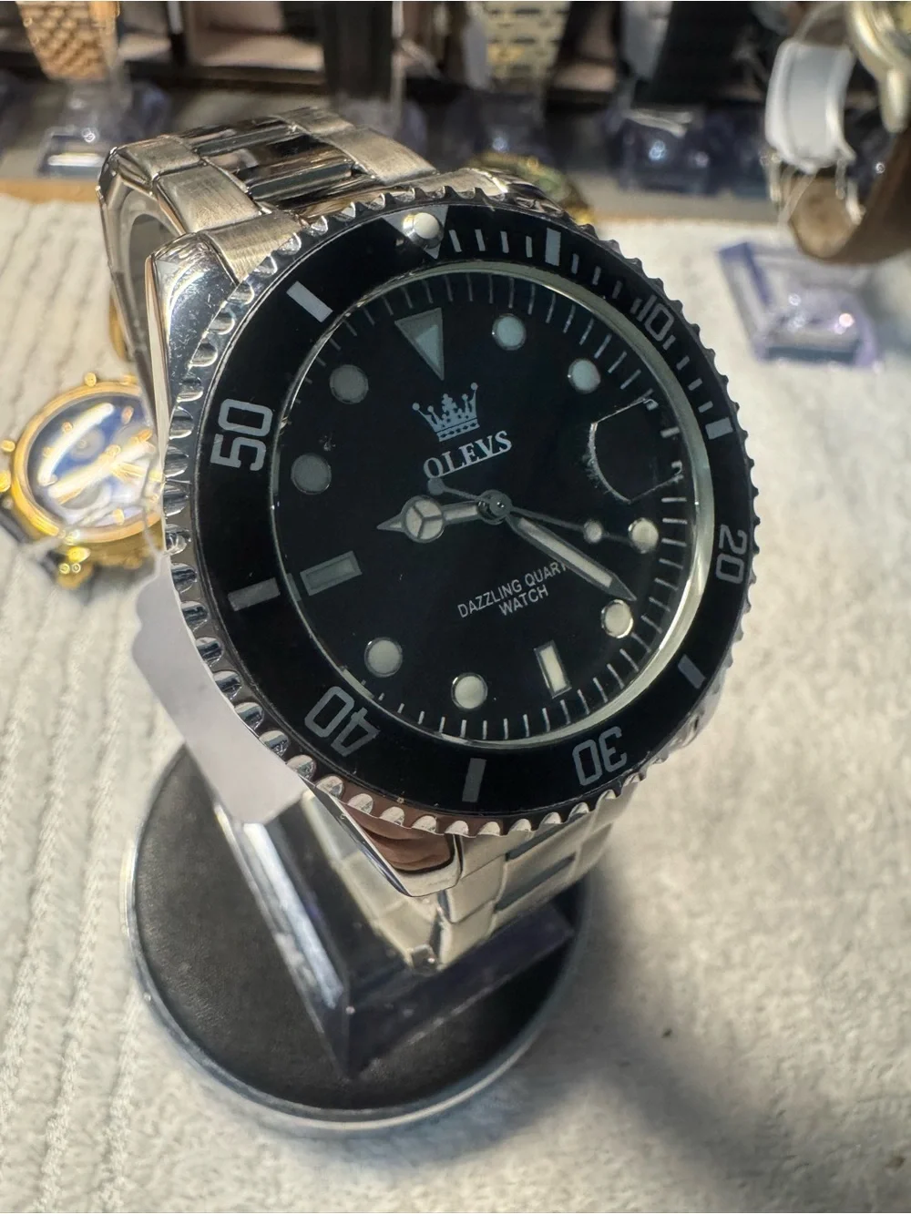 OLEVS Men's Black Stainless Steel Dive Watch